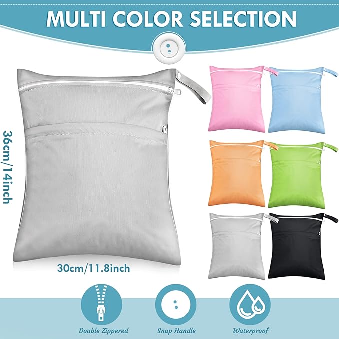 Kenning 6 Pack Wet Bag for Swimsuit Baby Cloth Diapers or Wet Clothes with 2 Zippered Pockets Waterproof Reusable Travel Beach Pool Gym Bags, 6 Colors