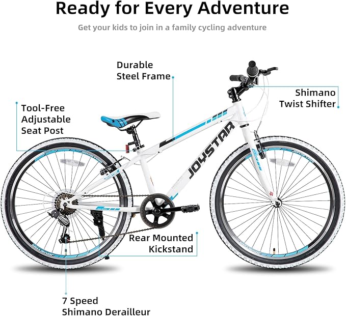 JOYSTAR Lubbock 20 24 Inch Kids Bike for Boys & Girls Ages 7-12 Years Hardtail Mountain Bike for Kids with 1-Speed/7-Speed Drivetrain, White Wall Knobby Tires, Kids' Bicycle