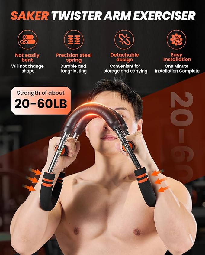 Saker Twister Arm Trainer, PowerTwist Arm Trainer, Adjustable Forearm Strengthener, Arm Exercise Equipment, Chest Workout Equipment, Portable Spring Resistance for Home Gym Equipment