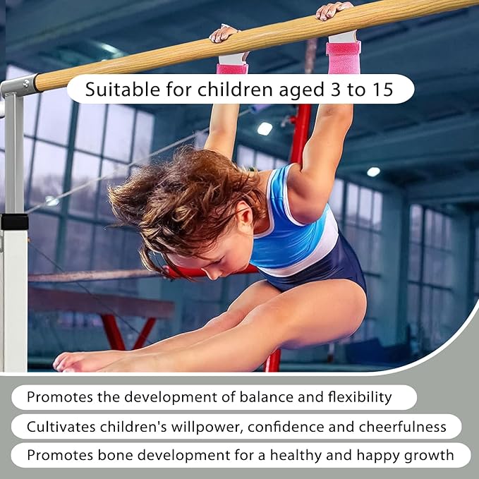 XDEMODA The Latest Model Gymnastics Bar for Kids Ages 3-15 for Home, Anti-Slip, Easy to Assemble, 35” to 55” Adjustable Height Gymnastic Horizontal Bars Equipment