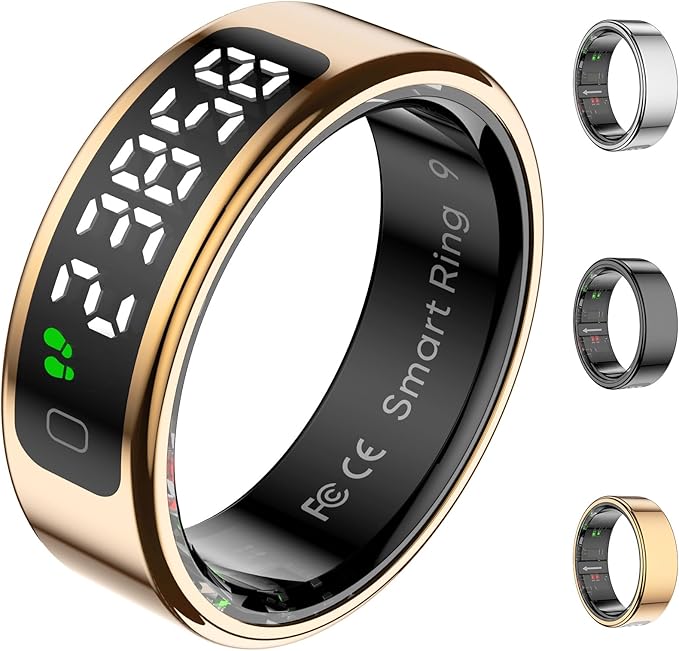 Smart Ring for Women with Display Screen, Sleep Ring for Men with Heart Rate, Fitness Tracker/Step tracker for Activity Monitoring/Steps/Calories,Wireless Charging, for iOS Android (RoseGold,8#)