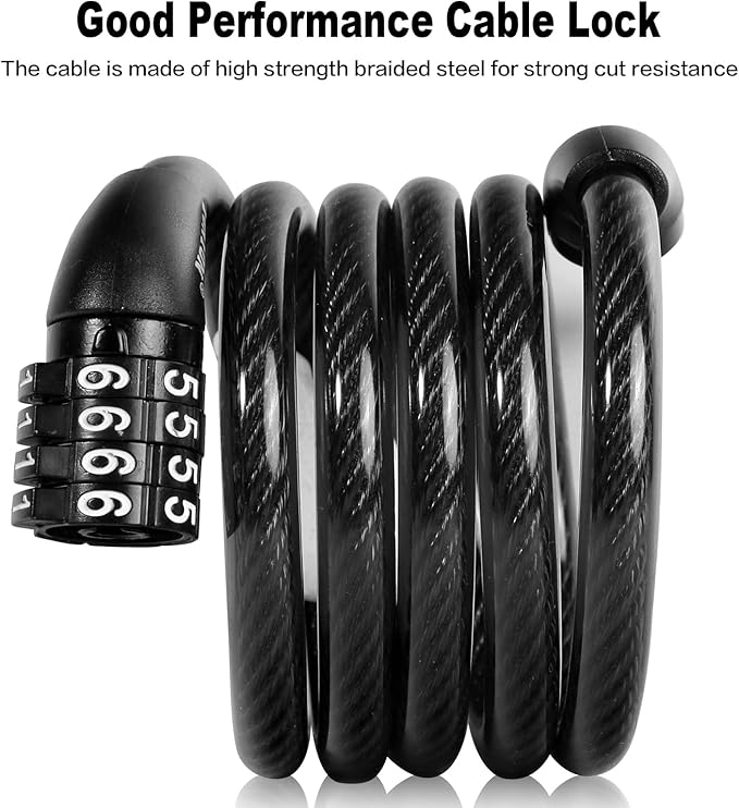 Bike Lock Cable, Bike Accessories Bicycle Lock, Bike Locks Heavy Duty Anti Theft, Combination Cable Lock for Outdoor Equipment, Black (1 Pcs, 3Ft, Preset Combo)
