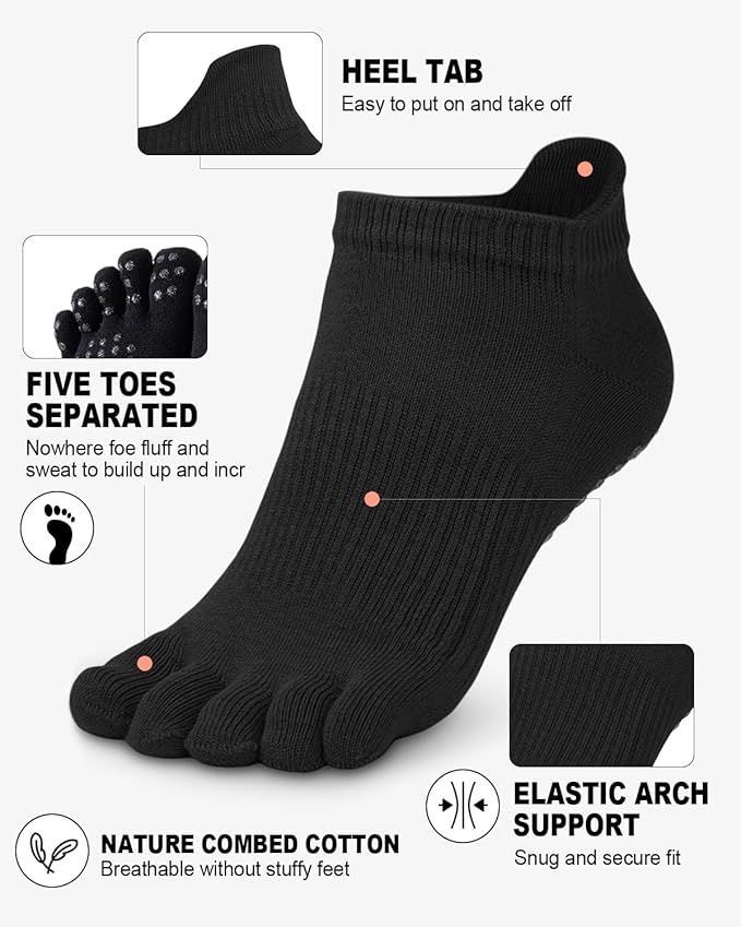 6 Pairs Grip Pilates Socks for Women, Non-slip Yoga Athletic Socks for Barre Ballet Barefoot Workout Hospital