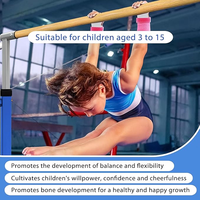 XDEMODA The Latest Model Gymnastics Bar for Kids Ages 3-15 for Home, Anti-Slip, Easy to Assemble, 35” to 55” Adjustable Height Gymnastic Horizontal Bars Equipment