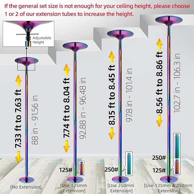 PRIOR FITNESS Premium Dance Pole Removable 45mm Spinning & Static Dancing Pole Heavy-Duty Steel Pole Dancing Pole, Adjustable Height Professional Grade Excellent for Home Exercise Club Gym