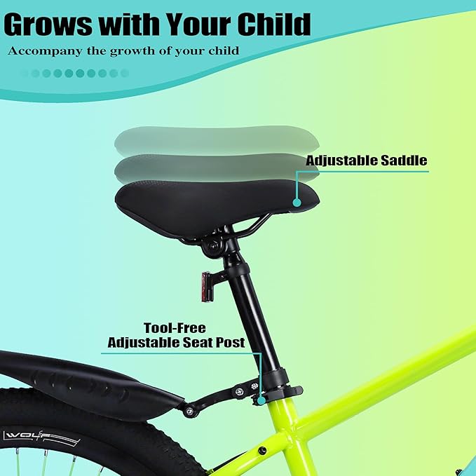 20/24 Inch Mountain Bike for Kids, Girls Boys Bikes Ages 8-12, Single Speed Mountain Bicycle with Suspension Fork, 20/24 Inch Bike Boys Girls Bicycles with Front and Rear Disc Brakes