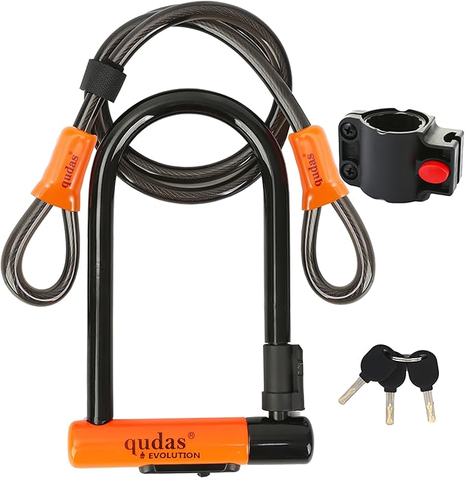 Heavy Duty Bike U Lock German Brand Anti-Theft 4ft/1.2m Cable, Bicycle Sturdy Mounting Bracket with Protective Silicone and Waterproof Sliding Cover for Mountain Bikes, Ebikes, Scooters (Long Lock)