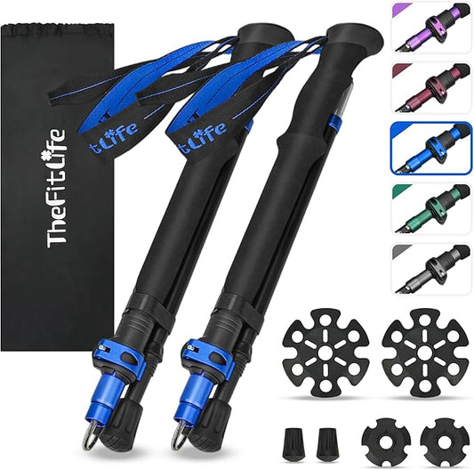 TheFitLife Collapsible Trekking Poles for Hiking – Lightweight Folding Walking Sticks for Men and Women with Extra-Long Foam Handle and Metal Flip Lock
