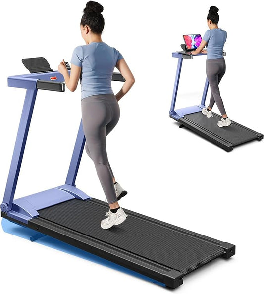 Treadmill with 5% Incline, 300lbs Capacity Folding 15 HP Small Treadmills for Home Portable Running Treadmill with Handles Quiet Brushless Dual Cushion System, Electric Compact Treadmil