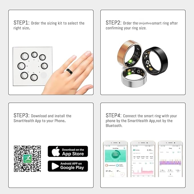 Smart Ring For Women Men, Health Tracker with Heart Rate, Blood Oxygen, Blood Pressure, Sleep Monitor, Step Counting, IP68 Waterproof Fitness ring, No App Fees for iPhone & Android (Black, 13#)