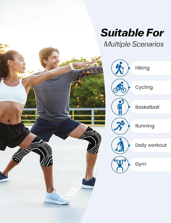 Copper Knee Brace for Men & Women - Knee Compression Sleeve with Side Stabilizers - Knee Support for Running, Hiking, Working, Basketball, Volleyball, Gym, Meniscus Tear, ACL, Arthritis Knee Pain Relief, A Pair (Black-No Copper(a pair), X-Large(19"-22"))