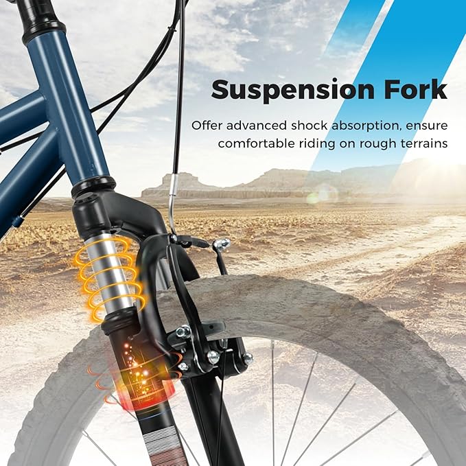 Goplus Mountain Bike, 20/24 Inch Kids Bicycle w/ 6-Speed Drivetrain, Suspension Fork, Dual Brakes, Adjustable Seat, Outdoor Cycling Children City Bike for Boys Girls