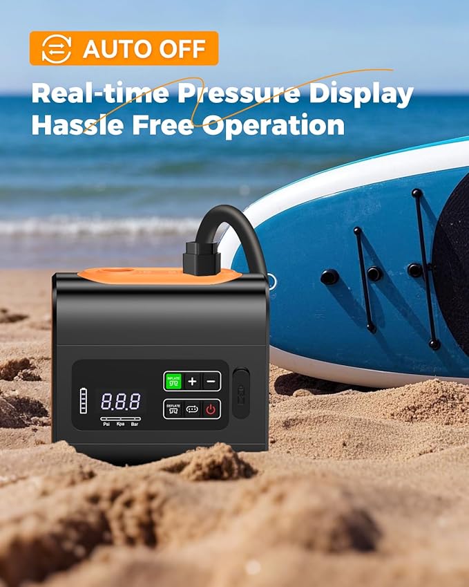 Paddle Board Pump Electric Portable, 15000mAh Rechargeable 22PSI SUP Pump, Pool Inflatable Pump，Sup Air Pump with Auto-Off,Deflation Function for Pool Inflatables, Kayaks，Boats，Wind Wings, SUPs