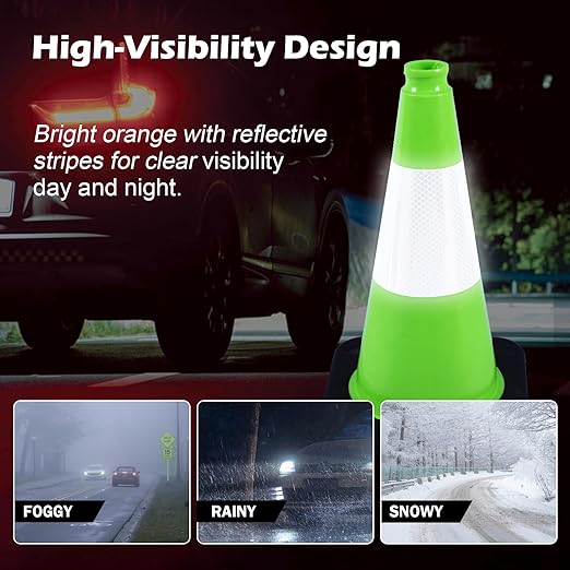 4 Pack 18" Green Traffic Safety Cones – High-Visibility PVC Cones with Weighted Black Base for Construction, Parking, and Crowd Control (18 inch -4 Pack)