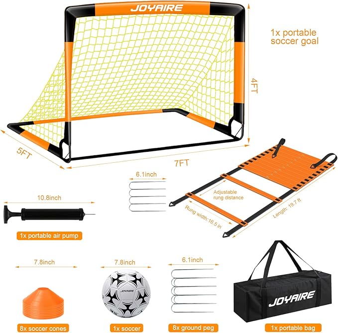 Kids Soccer Goals for Backyard Set, Portable Toddler Soccer Goal 2 of 6x4 ft, 4x3 ft, 7x5 ft, Soccer Training Equipment, Pop Up Soccer Net Kit with Size 4 Soccer Ball, Outdoor Sports Play, Youth Game