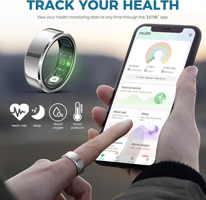 Smart Ring for Women Men Fitness Tracker with Blood Pressure,Heart Rate,Sleep Monitoring,Step Counting,for iPhone and Android,Waterproof Smart Blood Pressure Monitor,No Subscription Fees (Silver 9)