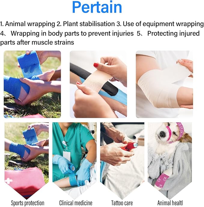 OZER 12 Pack 4 Inch x 5 Yards Self Adhesive Bandage Breathable Cohesive Bandage Wrap Rolls Elastic Self-Adherent Tape for Stretch Athletic,Sports,Wrist, Ankle