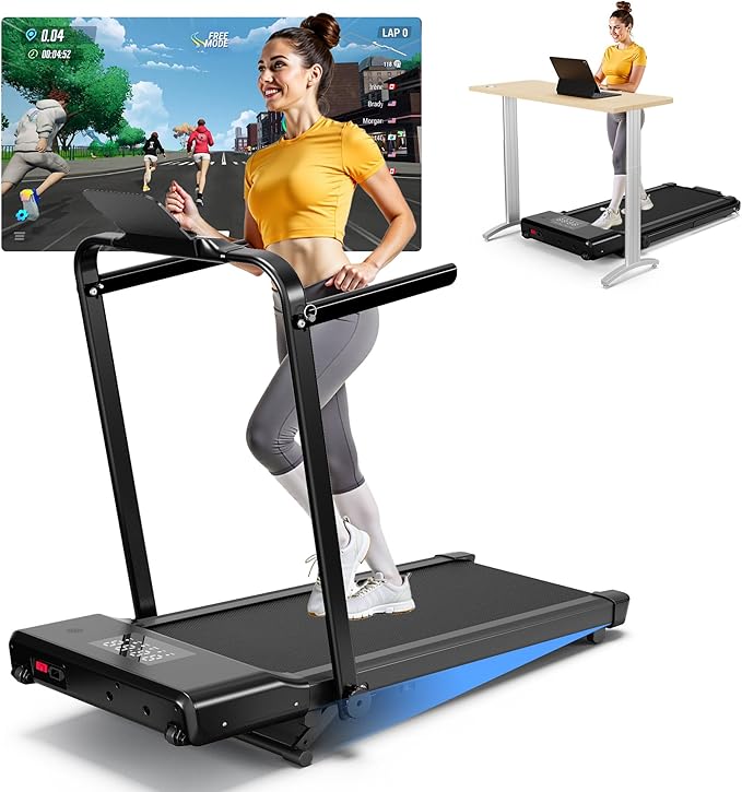 Walking Pad Treadmill with Handle Bar 3-in-1 Foldable Treadmills for Small Space 300 LBS Capacity, 3.0HP Portable Under Desk Treadmill for Home Office with LED Display Remote APP Control