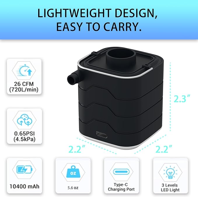 Portable-Electric-Mini-Air-Pump for Inflatables, Swimming Rings, Sleeping Pads, Vacuum Bags, Mattress, Camping Fire & Outsides Lightinge