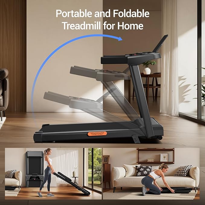 3-in-1 Treadmill with 14% Incline, Portable Treadmills for Home with Handle, Foldable Treadmills with 300 Lbs Weight Capacity, 3.0HP Quiet Walking Pad Treadmill, Three Touch Screen