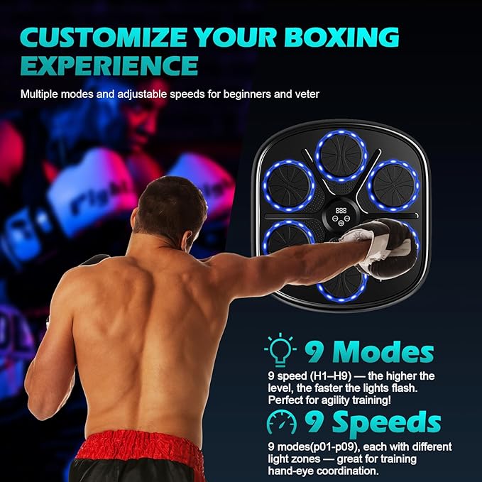 Smart Music Boxing Machine for Adults and Kids, Wall-Mounted Interactive Trainer with LED Display, 9 Modes & 9 Speeds, Perfect for Home Stress Relief,Fitness Gifts for Teen Boys