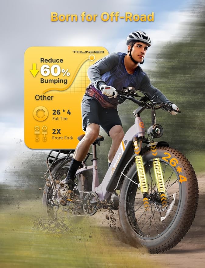 Jasion Thunder Electric Bike, 30+MPH 1500W Peak Motor E Bikes, 80Miles Range with 864Wh Battery, Hydraulic Disc Brakes, Front Suspension, 26'' x 4'' Fat Tire Adults Electric Bicycles, APP Control