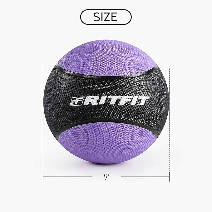 RitFit Weighted Medicine Ball - Non-Slip Rubber Shell & Dual Texture Grip - Workout Exercise Ball for Core Strength, Balance Training, Coordination Fitness - Multiple Weights & Colors