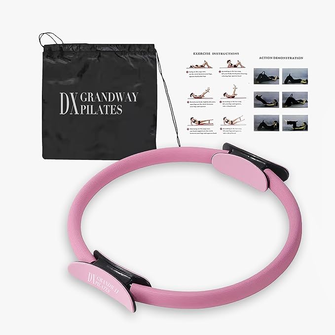 Premium Pilates Ring Fitness Circle - Lightweight Durable Foam Padded Handles, Flexible Resistance Exercise Equipment for Toning Arms, Thighs, Legs & Core