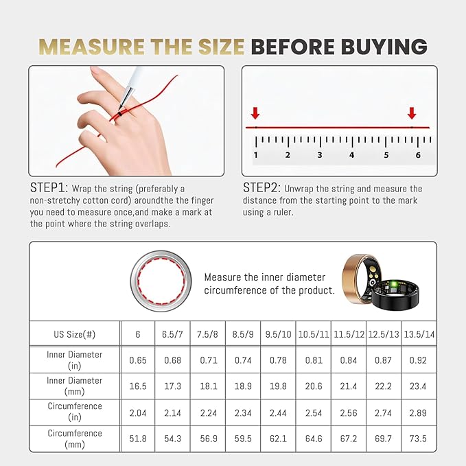 Smart Ring For Women Men, Health Tracker with Heart Rate, Blood Oxygen, Blood Pressure, Sleep Monitor, Step Counting, IP68 Waterproof Fitness ring, No App Fees for iPhone & Android (Black, 11#)