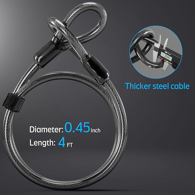 Heavy Duty Bike U Lock - Super Strong 12 Ton Shear, 20mm U Shape Lock Anti-Theft Silicone Covered Electric Scooter Lock Keyhole with Sliding Cover 4ft Steel Cable with Mounting Bracket and 3 Keys(L)