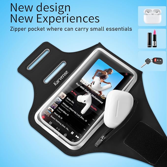 Phone Holder for Running w/Earphone Bag, Karvense Phone Arm Bands for Running&Gym& &Workout&Jogging, Cell Phone Armband for iPhone 16 Pro/16/16e/15 Pro/15/14 Pro/14/13 Pro, Samsung Galaxy, etc-6.3''