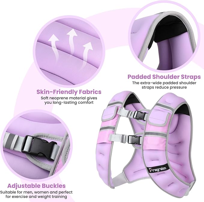 Fragraim Adjustable Weighted Vest for Women Men, 8-12lb Weight Vest with 4 Removable Iron Weights, Phone Holder and Back Pocket, Vest for Walking,Strength Training - Pink