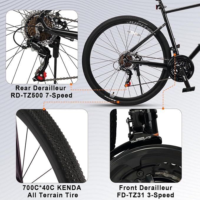 AVASTA Jupiter 700C Road Adult Step-Over Hybrid Cycling Bike Bicycle, Aluminum Frame, 21-Speed, Dual Disc Brakes, Multpile Colors for Men Woman Male Female