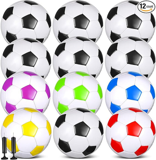 12 Pcs Soccer Balls for Teen Adult Bulk Deflated Soccer Ball with Pump Size 5 Indoor Outdoor Training Practice for School Sports Game Birthday Gifts Party Back to School