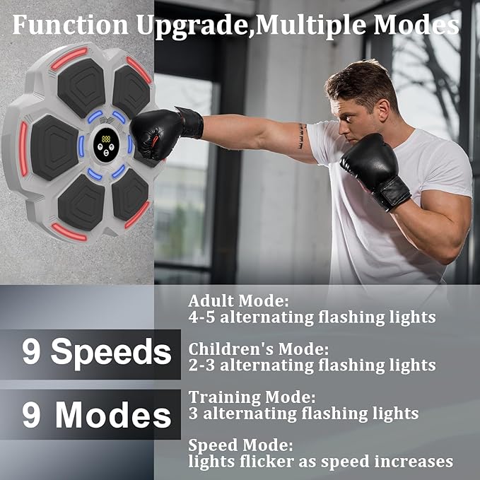 Music Boxing Machine for Adults, Smart Boxing Machine with Gloves, 9 Modes & 9 Speeds, Electronic LED Boxing Training Equipment Wall Mounted, Workout Equipment Target for Home