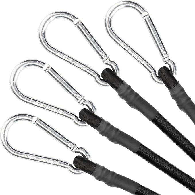 ZHOUBIN 24 Inch Black Bungee Cords with Carabiner Hooks, 4Pcs