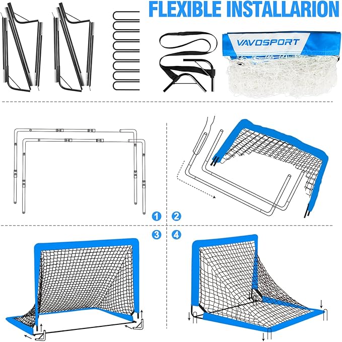 Kids Soccer Goals for Backyard Set - 2 of 4' x 3' Portable Soccer Goal Training Equipment, Pop Up Toddler Soccer Net with Soccer Ball, Soccer Set for Kids, Youth Outdoor Games, Sports, Play