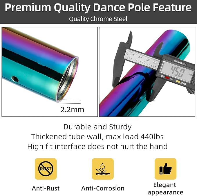 PRIOR FITNESS Permanent Fixed Dance Pole Kit, Professional 45mm Spinning & Static Dancing Pole Heavy-Duty Steel Pole Dance for Home, Adjustable Height Excellent for Home Exercise Studio Club Gym