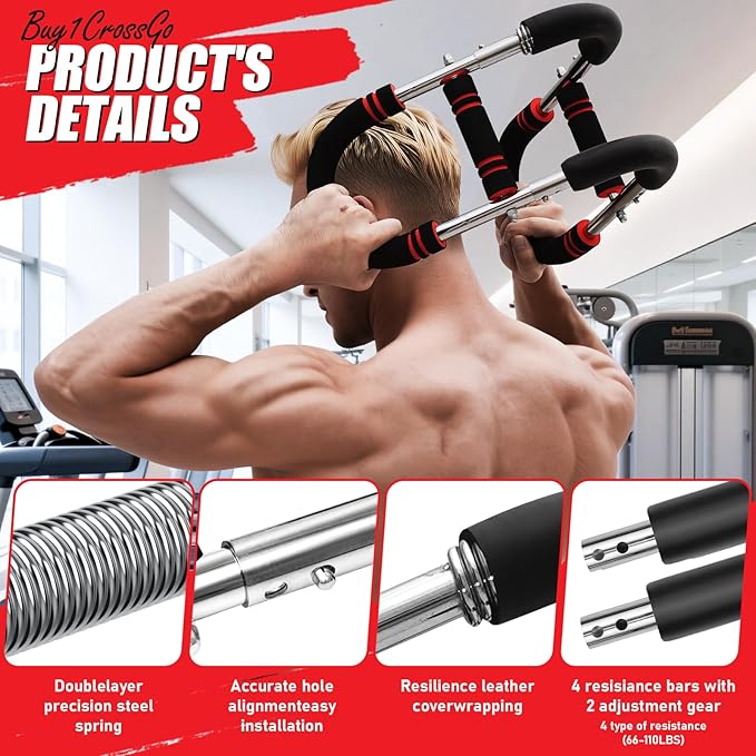 Power Twister Arm Trainer, Adjustable Chest Exerciser Arm Exercise Equipment with Leather Cover, Portable Home Fitness Equipment Chest Workout Arm Strenth Trainer for Men, Women(Red)