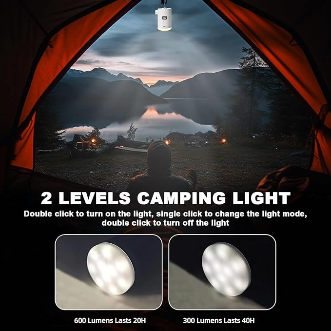 Portable Air Pump for Inflatables: Type-C Rechargeable with 4000mAh Battery Lightwight Ultra-Fast Inflate Deflate Electric Air Pumps with Camping Light for Sleeping Pads, Pool Toys, Floats