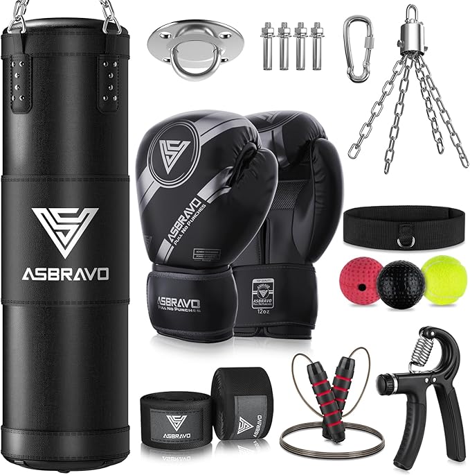 Punching Bag for Adults, 4ft Heavy Boxing Bag Set with 12 OZ Gloves for MMA Karate Kickboxing Boxing Home Gym Training - Unfilled