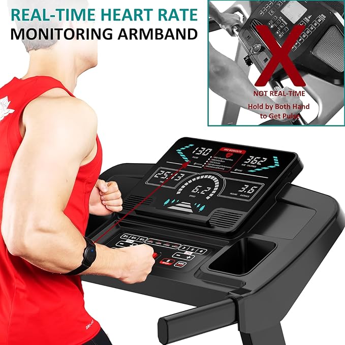 Impremey Foldable Treadmill with Incline 15 Levels for Home Exercise, Smart Heart Rate Control Walking or Running with Pulse Monitor Armband, Big Led Screen, 10 Mph, 350 lbs Capacity
