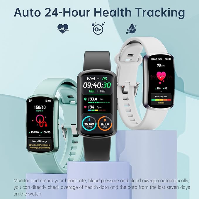 Health Fitness Tracker with 24/7 Heart Rate, Smart Watch with Blood Pressure and Blood Oxygen Monitor, Bulit-in 120+ Sport Mode, Sleep Tracking Waterproof Activity Tracker for Women Men (Black)