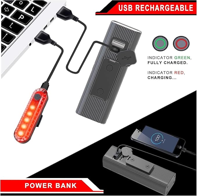 EBUYFIRE Bike Light USB Rechargeable Bicycle Lights, Bicycle Front Headlight and Taillight, 5 Light Modes Bike Headlight for Night Riding