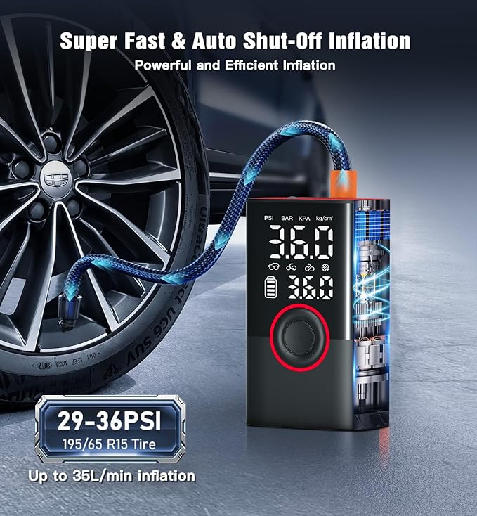 Tire Inflator Portable Air Compressor Portable Cordless Mini Air Pump with Digital Pressure Gauge Inflater 150PSI Fast Inflation and Auto Shutoff Function Tires Pump for Cars Motorcycles Bikes (Red）