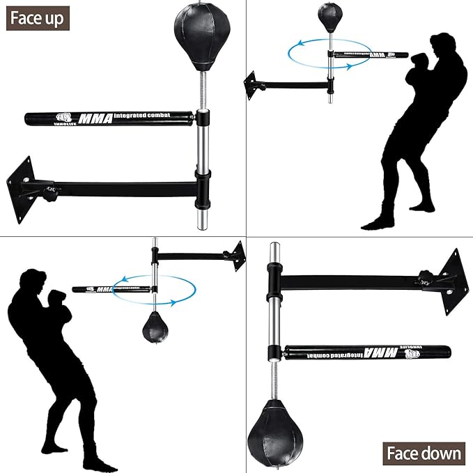 INNOLIFE Wall Mount MMA Boxing Speed Trainer Punching Spinning Bar with Punching Ball