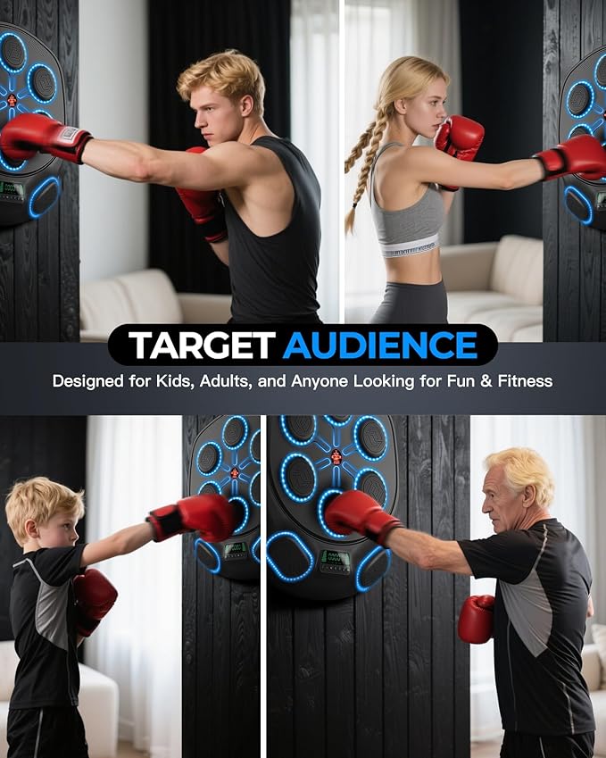 New Smart Music Boxing Machine & Interactive Punching Trainer | 8-Target with LED Rhythm Lights & Wall Mount | Home Workout & Fun for Adults/Kids, Ideal Gift