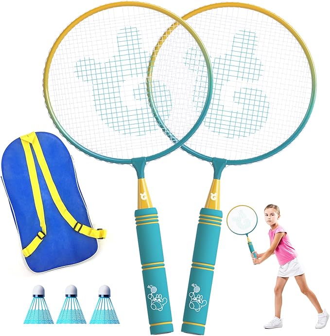 JOY SPOT! Kids Badminton Rackets Set with Soft Grip, Oversize & Lightweight Shuttlecocks Racquet with Carry Bag for Children Youth, 2 Player Sport Game for Indoor Outdoor Backyard