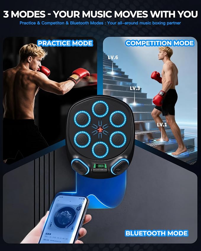 New Smart Music Boxing Machine & Interactive Punching Trainer | 8-Target with LED Rhythm Lights & Wall Mount | Home Workout & Fun for Adults/Kids, Ideal Gift