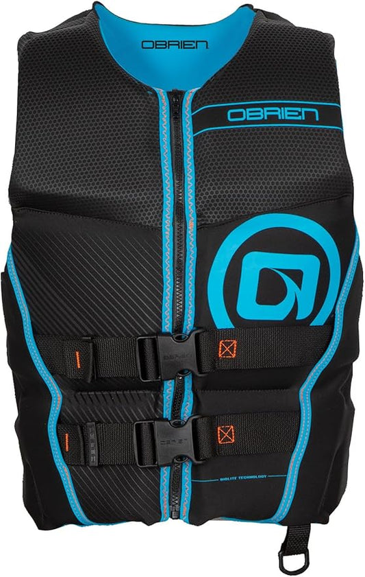 O'Brien Flex V-Back Life Jacket – Coast Guard Approved Adult Life Vest with Flex Fit Design, Lightweight Foam & Front Zip Closure for Watersports, Boating, and Jet Skiing